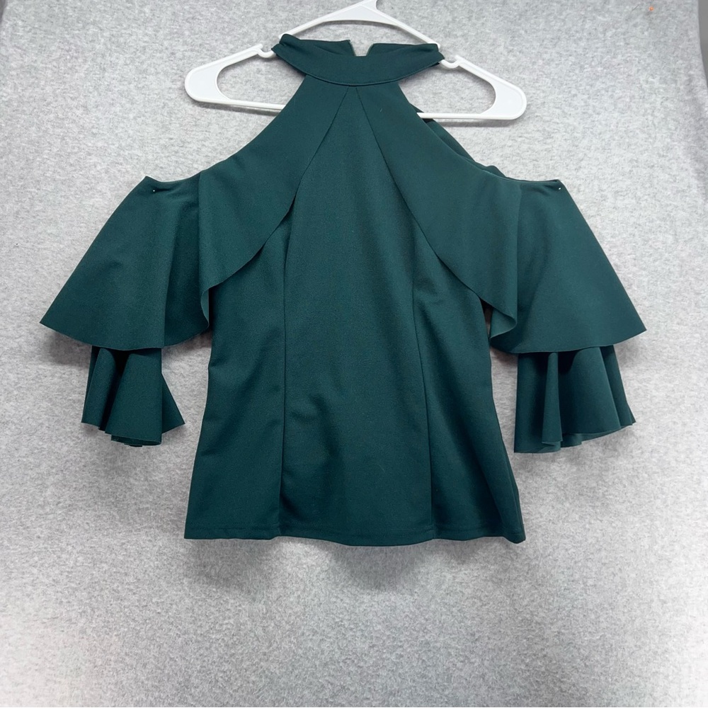 Elegant Dark Green Cold Shoulder Blouse
